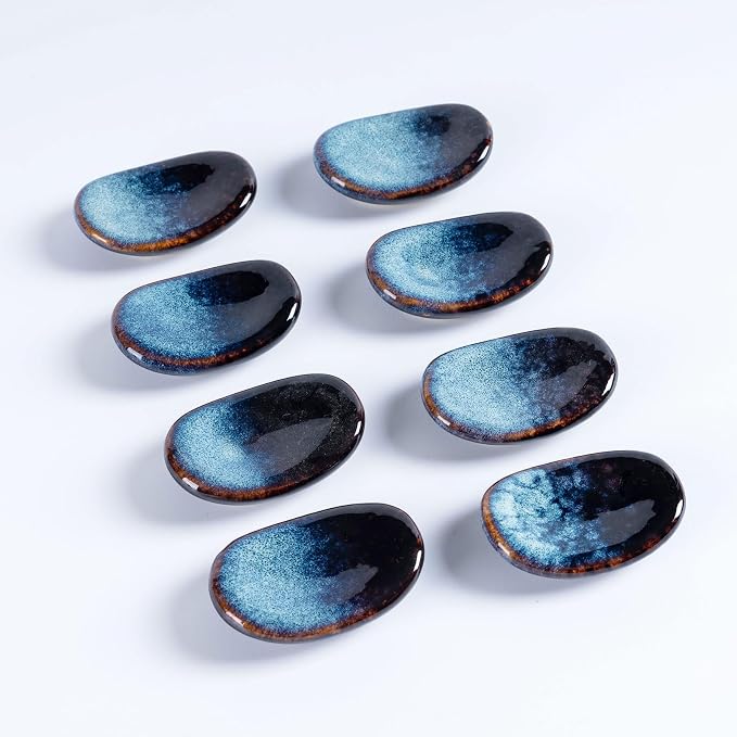 Ceramic Chopsticks Holder,Japanese Chopstick Rest,Spoon,knife & Fork Stand,Set of 8 (Starry blue)