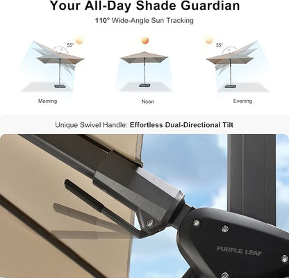 PURPLE LEAF 6.5' X 10' Left-right Tilt Patio Umbrella Outdoor Cantilever Swivel Rectangle Umbrella Aluminum Offset Umbrella with 360-degree Rotation for Garden Deck Pool Patio Beige