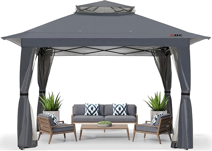 ABCCANOPY 13x13 Pop Up Gazebo, Outdoor Canopy Tent, Instant Screened Shelter with Mosquito Netting for Patio, Garden, Backyard, Party, Camping (Dark Gray)
