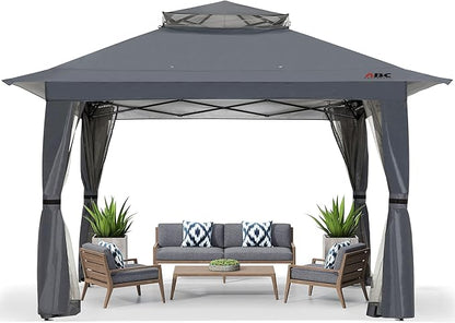 ABCCANOPY 13x13 Pop Up Gazebo, Outdoor Canopy Tent, Instant Screened Shelter with Mosquito Netting for Patio, Garden, Backyard, Party, Camping (Dark Gray)