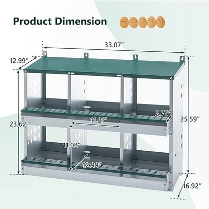 Chicken Nesting Box for Laying Eggs - 6 Room Chicken Laying Boxes, Nesting Boxes for Chickens, Heavy Duty Metal Chicken Coop,33.07" L x 16.92" W x 25.59" H