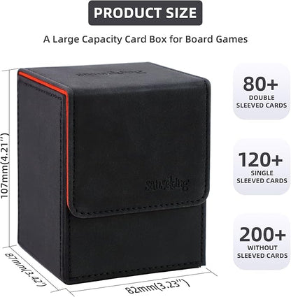 Magic Card Deck Box for MTG Single Deck Card Box fits 100+ TCG Sleeved Cards Soft Leather Card Box Top loading Card Boxes Magic Gift for MTG TCG CCG (Vertical,Black)