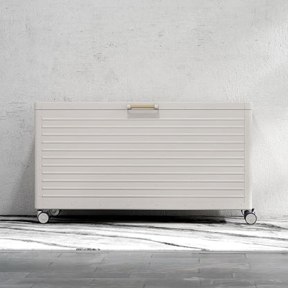 MIRADOR 134 Gallon Outdoor Storage Box Waterproof with Wheels, Metal Deck Box for Patio Furniture, Garden Tools, Outdoor Cushion, Latte