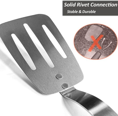 Stainless Steel Flexible Spatula, Thin Metal Turners, 2Pack(S+XL) Slotted | Kitchen Spatula Truner for Cast Iron Skillet,Thin Blade & Heat Resistant Silicone Handle, Great for Egg, Cookie, Meat, Crep
