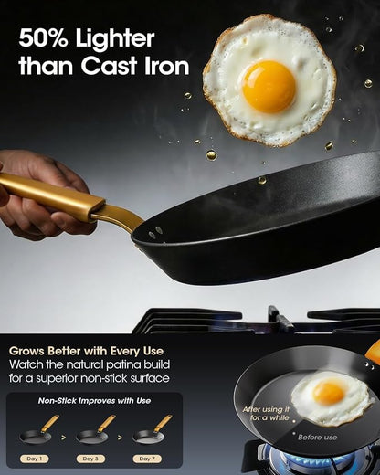 8 Inch Pre-Seasoned Nitrided Carbon Steel Frying Pan | Carbon Steel, Pre-Seasoned, Nitrided Finish, 8 Inch Pan