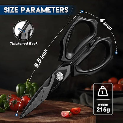 Purple Dragon Kitchen Scissors for Food - Heavy Duty Kitchen Shear Black | Stainless Steel Blade, Oversized Handle, Gift Box, Dishwasher Safe, All Purpose, for Meat Cutting