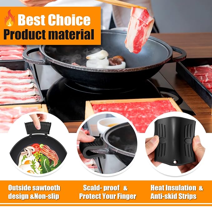 10pcs Cast Iron Handle Cover, Silicone Hot Handle Holder, Heat Resistant Cast Iron Skillet Handle Covers Potholder for Frying Pans and Griddles Kitchen Supplies | Non-Slip Heat Resistant Cast Iron Skillet Covers Potholder for Frying Pans and Griddles K...