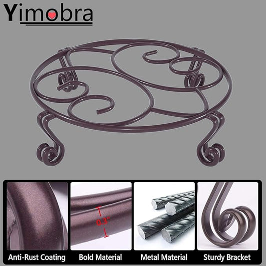 Yimobra Original Patented Plant Stand for Flower Pot Heavy Duty Potted Holder Indoor Outdoor, Metal Rustproof Iron Garden Container Round Supports Rack for Planter Bronze, Brown 9.4 Inches