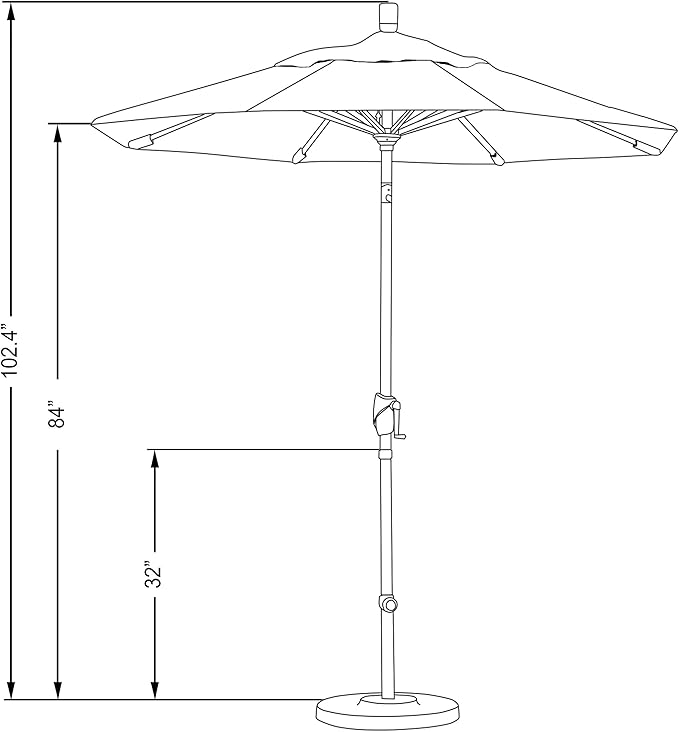 California Umbrella 7.5' Round Aluminum Market Umbrella, Crank Lift, Push Button Tilt, White Pole, Hunter Green Olefin