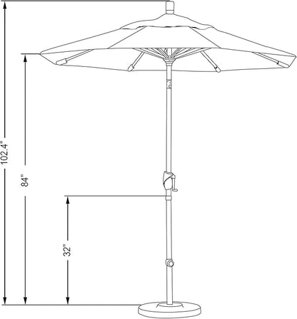 California Umbrella 7.5' Round Aluminum Market Umbrella, Crank Lift, Push Button Tilt, White Pole, Hunter Green Olefin