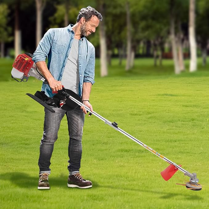 26cc Gasoline Lawn Mower, 0.65kw Hand-Held Gas Grass Trimmer, 2-Stroke 2T Cutting Edge Blade Head Gas Lawn Mower with Silencer, 8500rpm, Heat Dissipation Holes, 2800-3000r/Min Idling Speed