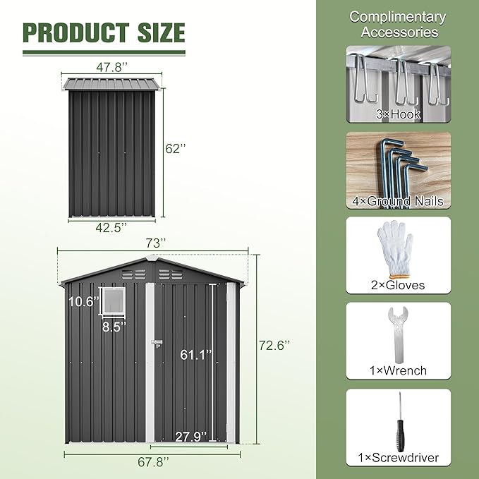 6x4 FT Outdoor Storage Shed,Metal Shed with Window,Garden Shed W/Dual Air Vents & Lockable Sliding Door,All Weather Waterproof Tool House W/Sloped Roof,for Patio,Yard,Lawn,Black