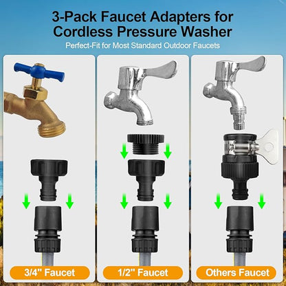 Cordless Pressure Washer with Faucet & Garden Hose Connector, 5.0Ah Battery, 2000PSI MAX Portable Pressure Washer with Brushless Motor, 4 Speed Adjustment LCD Touch Screen, 6-in-1 Nozzle