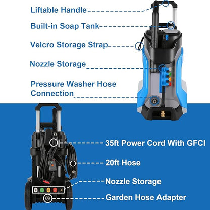 5000PSI Pressure Washer 4.0GPM High Power Washer with M22-14mm Pressure Hose 33FT,Powerwashers with 1/4" QC Compatible Surface Cleaner, 5 Nozzle and Soap Bottle for Home,Car,Patio (Blue)