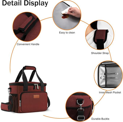 Lunch Bags for Women/Men, Insulated Lunch Bag for Work Office Picnic - Large Lunch Cooler Bag Leakproof Lunch Box with Adjustable Shoulder Strap for Adults - Red(15L)
