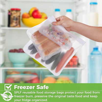 SPLF 6 Pack Dishwasher Safe Reusable Gallon Freezer Bags, White | Extra Thick Reusable Storage Bags Leakproof Silicone and Plastic Free for Marinate Meats, Cereal, Sandwich, Snack, Travel