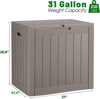 Outdoor Storage Box, 31 Gallon Deck Box, Large Resin Storage Cabinet for Gardening Tools, Patio Pillow, Lockable, Waterproof and UV Resistant