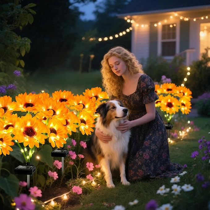 Solar Sunflower Lights 2 Pack with 12 Sunflower Solar Lights Outdoor Garden Decor Birthday Gift for Mom Women Grandma,Waterproof Solar Flower Garden Stake Lights for Yard Landscape Patio Lawn Pathway