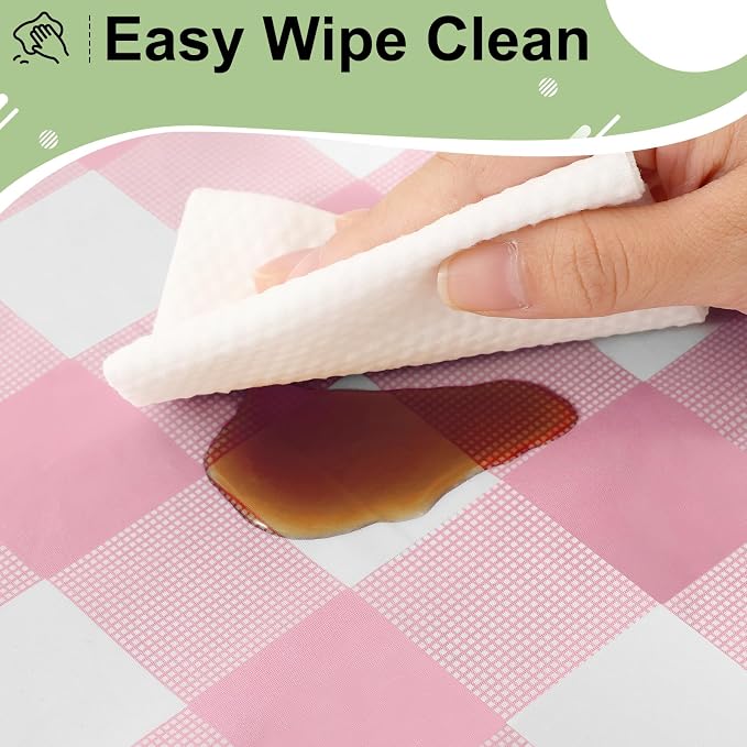4 Packs Buffalo Disposable Table Cloth, 54 x 108 Inch Waterproof Plastic Tablecloth, Rectangle Pink and White Checkered Table Covers for Picnic, Birthday, Party, Back to School