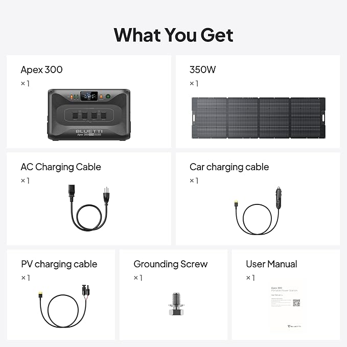 BLUETTI Apex 300 Solar Generator (2025 New) with 350W Solar Panel, 2764.8Wh LFP Battery Backup with 6 3840W AC Outlets (7680W Surge), 120V/240V Dual Voltage, Ideal for Camping and Off-Grid Living