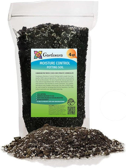 Gardenera Organic Moisture Control Potting Mix - Absorbs 33% More Water Than Basic Potting Soil - 4 Quart
