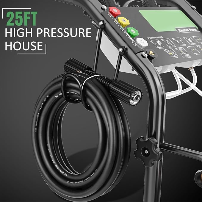 Professional 4200PSI 4GPM 196CC Gas Pressure Washer, Commercial Gas Power Washer with 5 Nozzles 25FT Hose Foam Bottle for Car Fence Driveway Yard (EPA/CARB/ETL Compliant), 2 Green Wheels