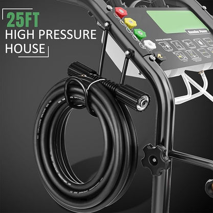 Professional 4200PSI 4GPM 196CC Gas Pressure Washer, Commercial Gas Power Washer with 5 Nozzles 25FT Hose Foam Bottle for Car Fence Driveway Yard (EPA/CARB/ETL Compliant), 2 Green Wheels