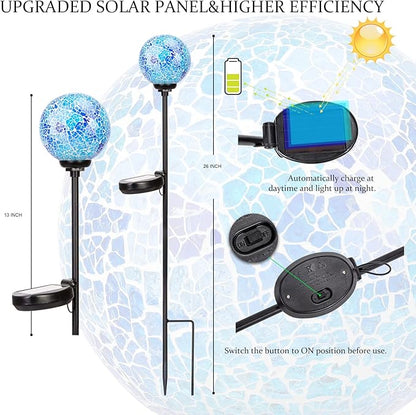VCUTEKA Solar Lights Outdoor Decorative - Mosaic Solar Garden Stakes Light Waterproof LED Light for Landscape Lawn Patio Yard Decoration, Blue, 1 Pack