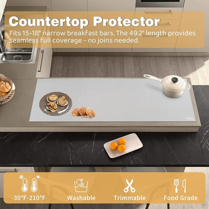 49.2" x 15.7" Large Silicone Mat for Kitchen Counter Protector, Cuttable | Silicon Countertop Protector Mat Heat Resistant Mats for Countertop, Cut to Fit Placemat Ship Roll by Foepoge, Gray