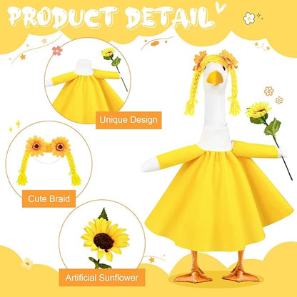 Sunflower Porch Goose Outfits Cute and Fun Porch Goose Clothes Fit 23” Geese for Lawn Yard and Patio Decoration