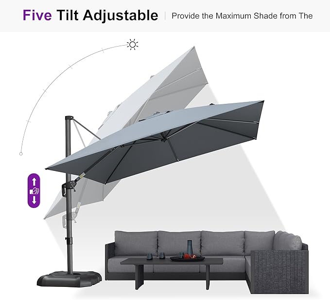 PURPLE LEAF 10 Feet Patio Umbrella Outdoor Cantilever Square Umbrella Aluminum Offset Umbrella with 360-degree Rotation for Garden Deck Pool Patio, Light Grey