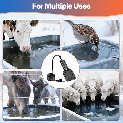 1000W Pond De-icer for Stock Tanks, Auto On/Off 35°F-77°F, 9ft UL Cord, IPX8, Cast Aluminum Utility Heater