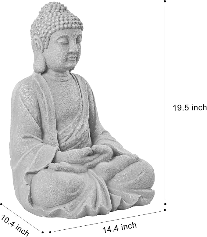 TOETOL Zen Garden Asian Buddha Statue Outdoor Indoor Yard Decor 20” High Patio Deck Sculptures Magnesium Oxide Stone Grey Home Entryway Hallway