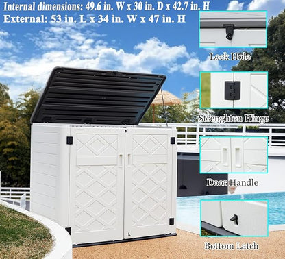 ADDOK 2SG Larger Horizontal Storage Shed Wood-Like, 4.4 x 2.8 ft Outdoor Storage Cabinet Lockable, Thick Resin Storage Unit for Trash Cans, Yard Tools（38 Cu.ft