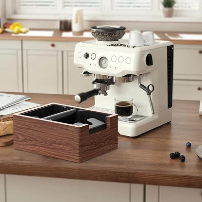 Espresso Knock Box, Coffee Knock Box with Durable Knock Bar and Non-Slip Base, Knock Box for Machine Accessories (Wooden Base)