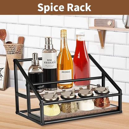 YQBRAO 2-Tier Coffee Syrup Organizer - 8 Bottle Rack for Coffee Bar, Kitchen Station - Stand and Holder for Syrup, Wine, Dressing