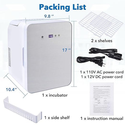 10L Incubator, 35-148℉ Bacteria Incubator, Thermostatic Cabinet Incubator for Lab General Purpose, Petri Dishes, Seed, 12V/110V