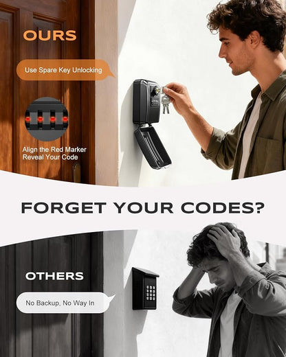 Wall-Mounted Lock Box for Keys with Code, Large Capacity 4 Digits Combination Key Lock Box with Resettable Spare Key, Weatherproof Key Safe Storage Lockbox for Home, Apartment, Office, Black