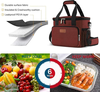 Lunch Bags for Women/Men, Insulated Lunch Bag for Work Office Picnic - Large Lunch Cooler Bag Leakproof Lunch Box with Adjustable Shoulder Strap for Adults - Red(15L)