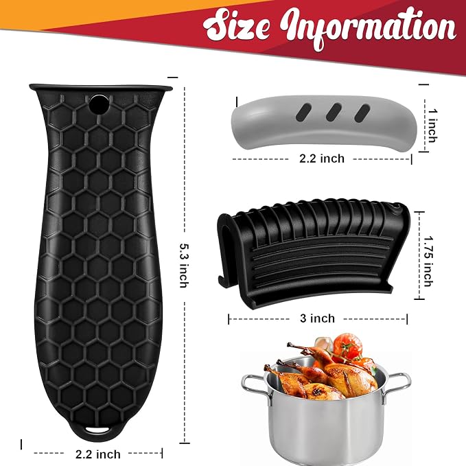 10pcs Cast Iron Handle Cover, Silicone Hot Handle Holder, Heat Resistant Cast Iron Skillet Handle Covers Potholder for Frying Pans and Griddles Kitchen Supplies | Non-Slip Heat Resistant Cast Iron Skillet Covers Potholder for Frying Pans and Griddles K...