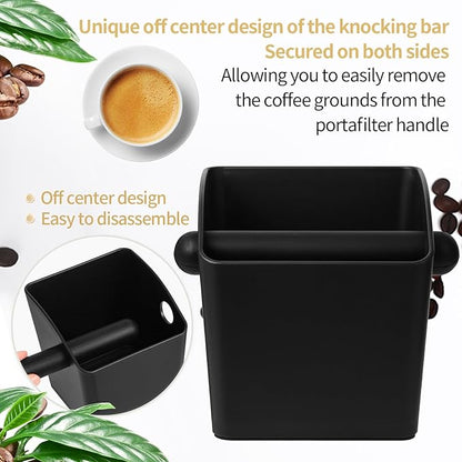 IAOSEN Large Square Knock Box Shock-absorbent Knock Box Espresso with Removable Knock Bar and Non-Slip Base Espresso Accessories for Home/Office (Large Black Knock Box)