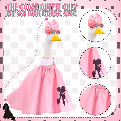 Outus Halloween 50s Goose Outfits Funny Poodle Skirt for Porch Goose 23 Inch Holiday Lawn Geese Cloth for Halloween 50s Vintage Party Yard Garden Outdoor Decoration