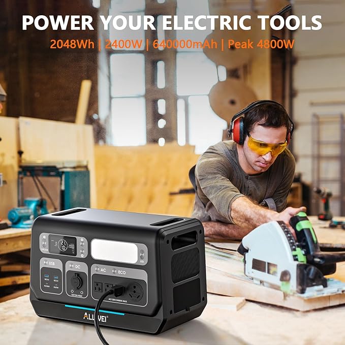 ALLWEI LiFePO4 Solar Generator 2400W with 2x 200W Solar Panels, 2048Wh Portable Power Station, Fast Charge in 1.5H, 4 AC Outlet, Home Battery Backup for RV Outdoor Camping Emergency Power Outage
