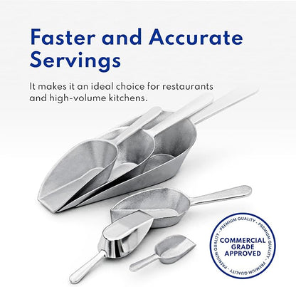 New Star Foodservice 34707 One-Piece Cast Aluminum Flat Bottom Bar Ice Flour Utility Scoop, 16-Ounce, Silver