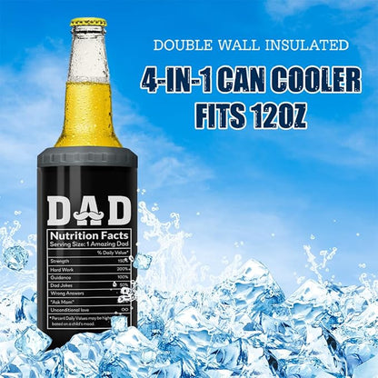 SANDJEST 4-in-1 Dad Tumbler Gifts for Dad from Daughter Son - 12oz Dad Nutrition Facts Can Cooler Tumblers Cup - Stainless Steel Insulated Cans Coozie Christmas, Birthday, Father's Day Gift for Daddy