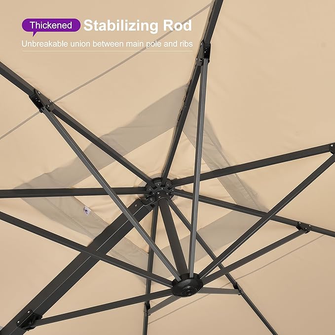 PURPLE LEAF 10' X 13' Rectangle Patio Umbrella Large Outdoor Aluminum Offset Umbrella with 360-degree Rotation Cantilever Umbrella for Garden Deck Backyard Pool, Beige