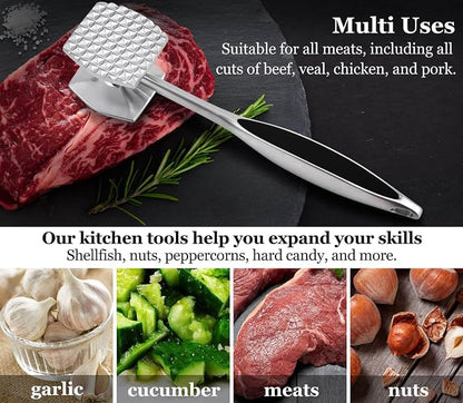 Aliglow Meat Tenderizer Hammer Tool Pounder For Tenderizing Steak Beef Poultry, Heavy Duty Dual-Sided Mallet with Soft Grip Handle - Multifunctional Kitchen Beater for Chicken,Fish, Baking
