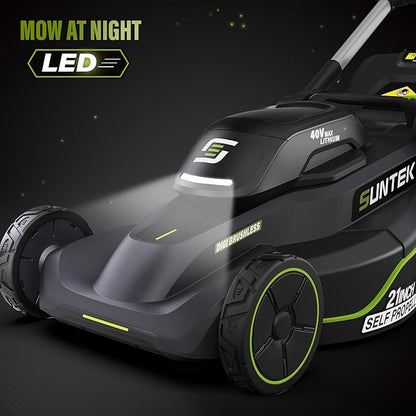 SUNTEK 40V 21-Inch Cordless Lawn Mower, Upgarded Battery Powered Self-Propelled Lawn Mowers, 2 x 4.0Ah Lithium-ion Battery and Rapid Charger Included, Digi-Brushless, APP Compatible, SLM4521