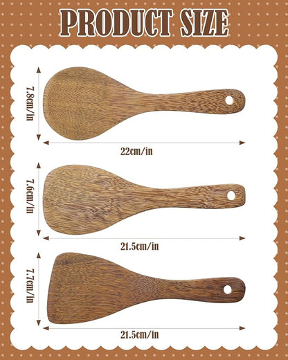 EORTA Set of 3 Wooden Rice Paddles, 8 Inch Rice Spoon Spatula & Scooper for Nonstick Cookware, Small Wooden Utensils for Kitchen Cooking, Slanted/Flat/Curved Food Spatula, 8.26 * 2.75inch