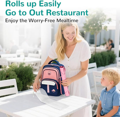 Silicone Placemat for Babygirls Eating-Out: Wipe Clean & Roll up for Outdoor - Pink Table Mat for Restaurant/Travel/On-The-Go